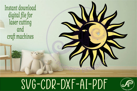 Sun and moon wall sign svg laser cut file SVG APInspireddesigns 