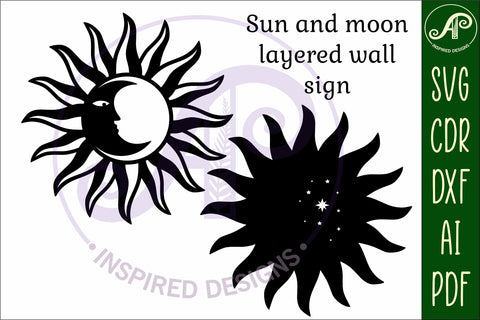Sun and moon wall sign svg laser cut file SVG APInspireddesigns 