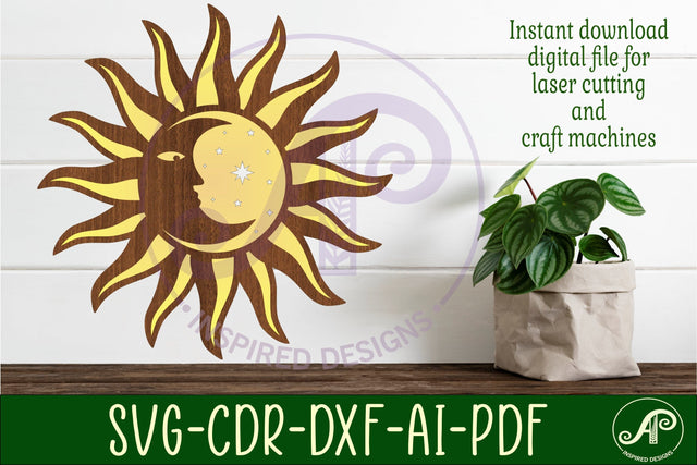 Sun and moon wall sign svg laser cut file SVG APInspireddesigns 