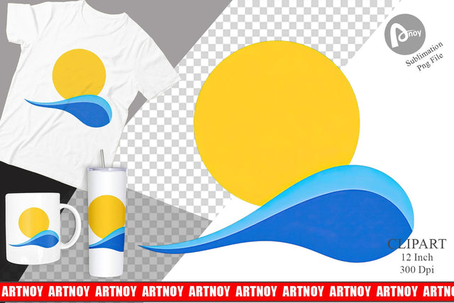 Sun and Waves Clipart Sublimation artnoy 