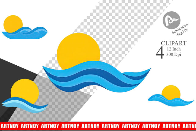 Sun and Waves Clipart Sublimation artnoy 