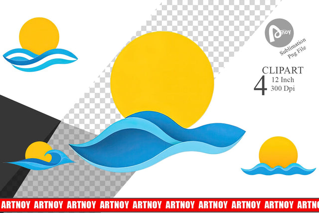 Sun and Waves Clipart Sublimation artnoy 