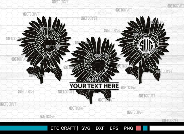 Sun Flower Monogram, Sun Flower Silhouette, Sun Flower SVG, Sunflower Svg, Floral Svg, Summer Flower Svg, Sun Flower Svg, SB00538 SVG ETC Craft 