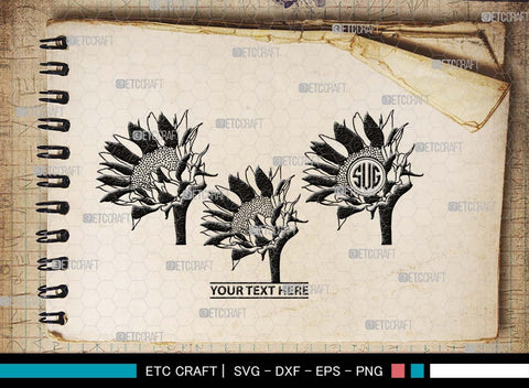 Sun Flower Monogram, Sun Flower Silhouette, Sun Flower SVG, Sunflower Svg, Floral Svg, Summer Flower Svg, Sun Flower Svg, SB00538 SVG ETC Craft 