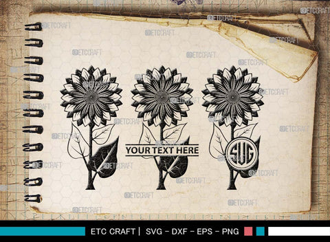 Sun Flower Monogram, Sun Flower Silhouette, Sun Flower SVG, Sunflower Svg, Floral Svg, Summer Flower Svg, Sun Flower Svg, SB00538 SVG ETC Craft 