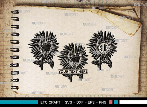 Sun Flower Monogram, Sun Flower Silhouette, Sun Flower SVG, Sunflower Svg, Floral Svg, Summer Flower Svg, Sun Flower Svg, SB00538 SVG ETC Craft 