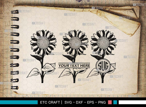 Sun Flower Monogram, Sun Flower Silhouette, Sun Flower SVG, Sunflower Svg, Floral Svg, Summer Flower Svg, Sun Flower Svg, SB00538 SVG ETC Craft 
