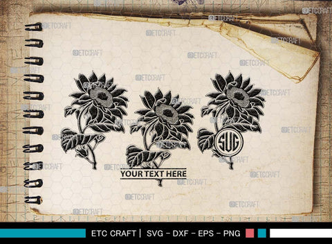 Sun Flower Monogram, Sun Flower Silhouette, Sun Flower SVG, Sunflower Svg, Floral Svg, Summer Flower Svg, Sun Flower Svg, SB00538 SVG ETC Craft 