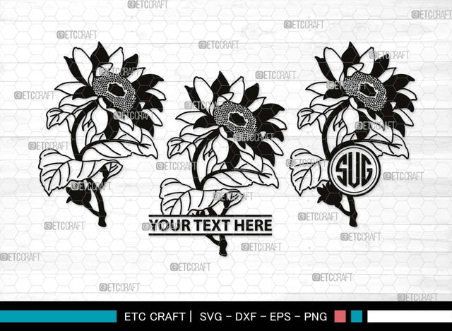 Sun Flower Monogram, Sun Flower Silhouette, Sun Flower SVG, Sunflower Svg, Floral Svg, Summer Flower Svg, Sun Flower Svg, SB00538 SVG ETC Craft 