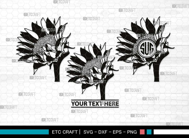 Sun Flower Monogram, Sun Flower Silhouette, Sun Flower SVG, Sunflower Svg, Floral Svg, Summer Flower Svg, Sun Flower Svg, SB00538 SVG ETC Craft 