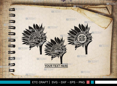 Sun Flower Monogram, Sun Flower Silhouette, Sun Flower SVG, Sunflower Svg, Floral Svg, Summer Flower Svg, Sun Flower Svg, SB00538 SVG ETC Craft 