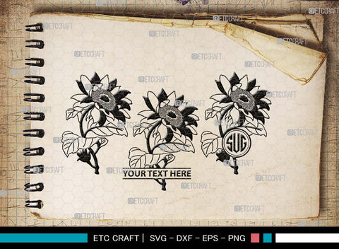 Sun Flower Monogram, Sun Flower Silhouette, Sun Flower SVG, Sunflower Svg, Floral Svg, Summer Flower Svg, Sun Flower Svg, SB00538 SVG ETC Craft 