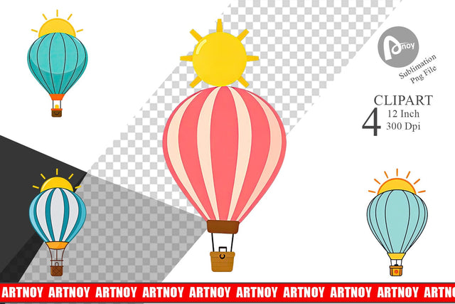 Sun Hot Air Balloon Clipart Sublimation artnoy 