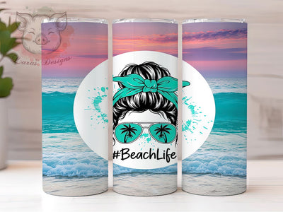 Sun-Kissed Beach Girl Tumbler, Summer Bun Design, Coastal Mom Gift, Beach Hair Present, Ocean Life Cup, Beach Vibes Gift, Sublimation Template Sublimation Lara' s Designs 