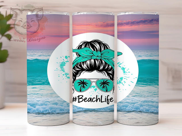 Sun-Kissed Beach Girl Tumbler, Summer Bun Design, Coastal Mom Gift, Beach Hair Present, Ocean Life Cup, Beach Vibes Gift, Sublimation Template Sublimation Lara' s Designs 