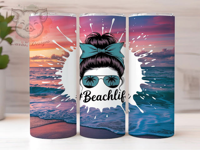 Sun-Kissed Beach Girl Tumbler, Summer Bun Design, Coastal Mom Gift, Beach Hair Present, Ocean Life Cup, Beach Vibes Gift, Sublimation Template Sublimation Lara' s Designs 
