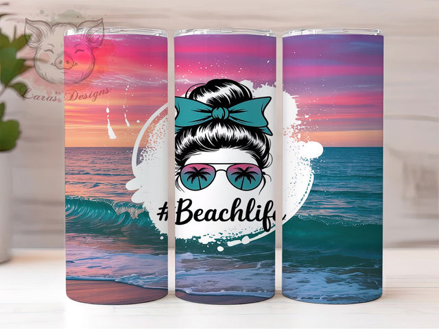 Sun-Kissed Beach Girl Tumbler, Summer Bun Design, Coastal Mom Gift, Beach Hair Present, Ocean Life Cup, Beach Vibes Gift, Sublimation Template Sublimation Lara' s Designs 