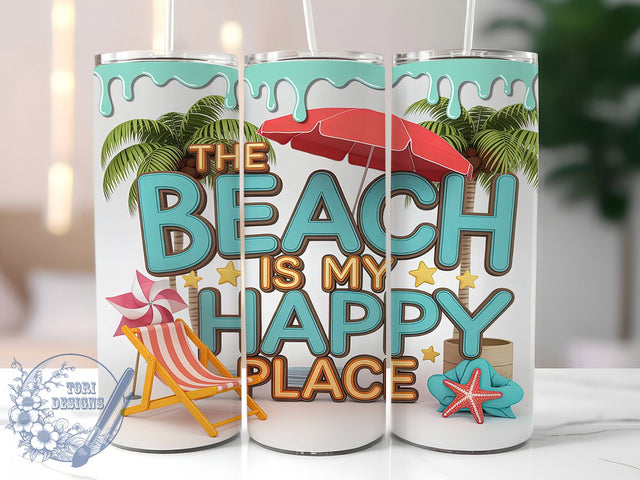 Sun-Kissed Bliss Happy Place Tumbler, Beach Inflated Wrap, Summer Beach Tumbler Design, Ocean Vibes Sublimation, Funny Beach Tumbler, Tropical Tumbler PNG, Sunset Beach Wrap Sublimation ToriDesigns 