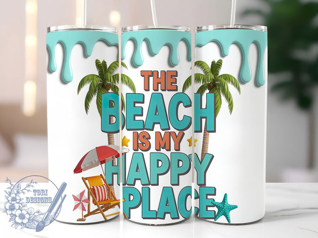 Sun-Kissed Bliss Happy Place Tumbler, Beach Inflated Wrap, Summer Beach Tumbler Design, Ocean Vibes Sublimation, Funny Beach Tumbler, Tropical Tumbler PNG, Sunset Beach Wrap Sublimation ToriDesigns 