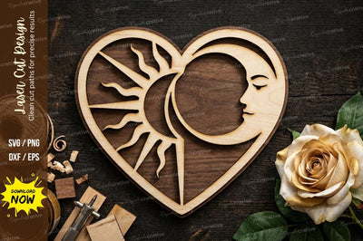 Sun Moon Face Heart Mandala – Artistic Laser Cut Wooden Wall Design SVG Regulrcrative 