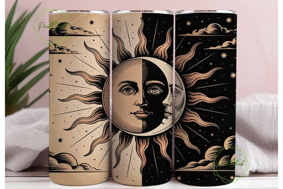 Sun & Moon Vintage Tumbler Wrap Sublimation PixelChick 