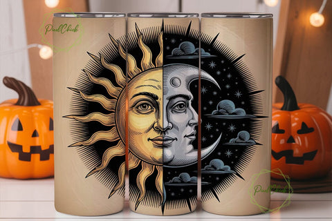 Sun & Moon Vintage Tumbler Wrap Sublimation PixelChick 
