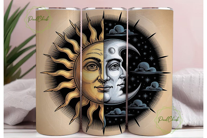 Sun & Moon Vintage Tumbler Wrap Sublimation PixelChick 