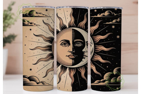 Sun & Moon Vintage Tumbler Wrap Sublimation PixelChick 