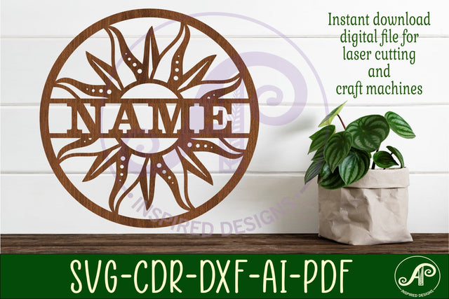 Sun name sign svg laser SVG APInspireddesigns 