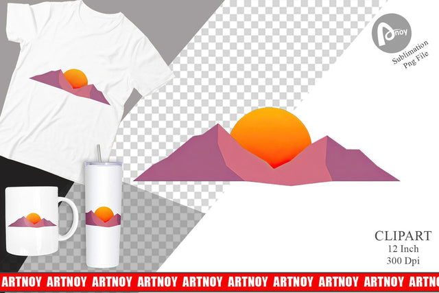 Sun over Mountains Clipart Sublimation artnoy 