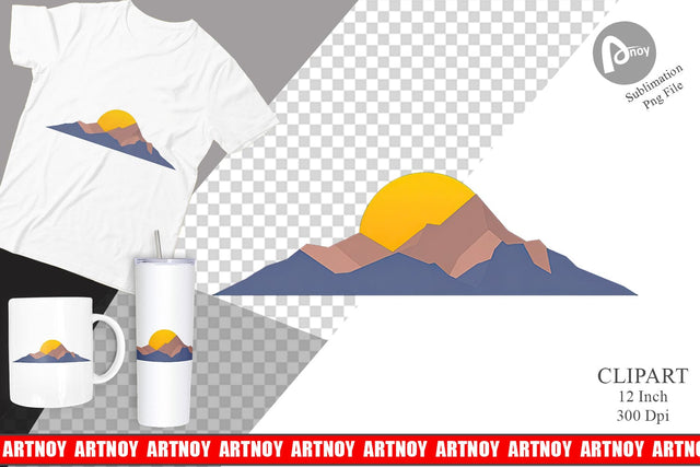 Sun over Mountains Clipart Sublimation artnoy 