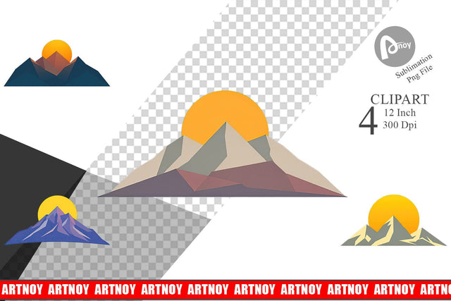 Sun over Mountains Clipart Sublimation artnoy 