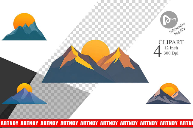 Sun over Mountains Clipart Sublimation artnoy 