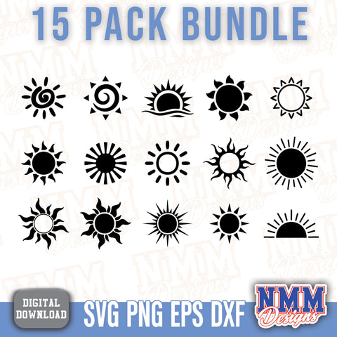Sun PNG SVG Bundle: Bright Sun Designs for Cricut, Silhouette, Digital Crafting, Clipart & Printables SVG NMMDesignsShop 