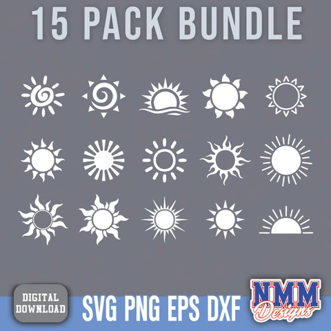 Sun PNG SVG Bundle: Bright Sun Designs for Cricut, Silhouette, Digital Crafting, Clipart & Printables SVG NMMDesignsShop 