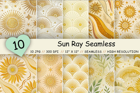Sun Ray Seamless Pattern, Warm Yellow & Cream Gradient Digital Pattern FloridPrintables 