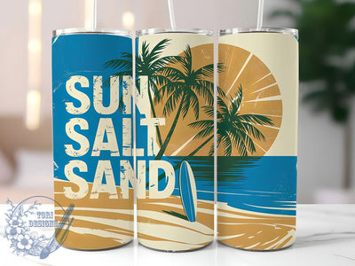 Sun Salt Sand 20oz Tumbler, Sun Salt Sand Quote, Tropical Sublimation Design, Vintage Summer Vibes, Ocean Theme Wrap, 20oz Tumbler Wrap, Sublimation Design PNG, Summer Gift Sublimation ToriDesigns 