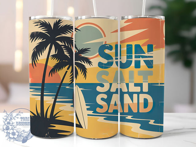 Sun Salt Sand 20oz Tumbler, Sun Salt Sand Quote, Tropical Sublimation Design, Vintage Summer Vibes, Ocean Theme Wrap, 20oz Tumbler Wrap, Sublimation Design PNG, Summer Gift Sublimation ToriDesigns 