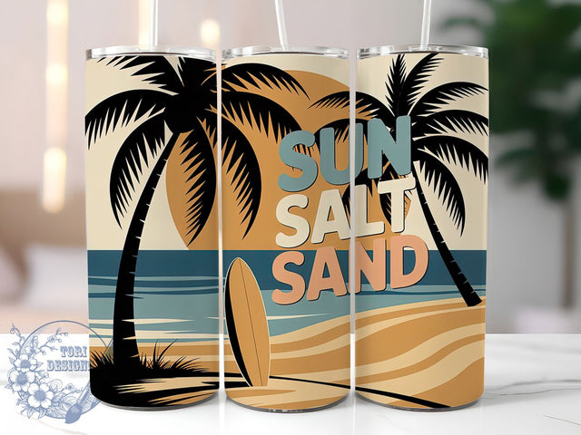Sun Salt Sand 20oz Tumbler, Sun Salt Sand Quote, Tropical Sublimation Design, Vintage Summer Vibes, Ocean Theme Wrap, 20oz Tumbler Wrap, Sublimation Design PNG, Summer Gift Sublimation ToriDesigns 