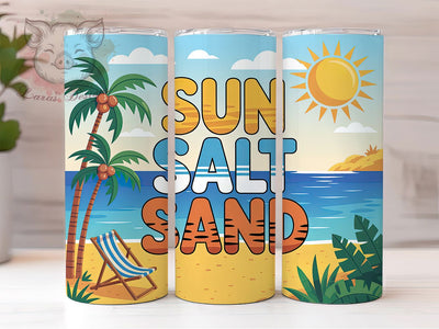 Sun Salt Sand 20oz Tumbler, Sun, Salt, Sand, Tumbler Wrap, Sublimation Design, 20oz Tumbler, Tropical Theme Sublimation Lara' s Designs 