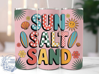 Sun Salt Sand Vibes 20oz Tumbler, Playful Summer Wrap, 20oz Skinny Tumbler, Summer Quotes PNG, Vibrant Beach Sublimation, Bold Summer Typography, Tropical Vacation Art, Coastal Vibes Graphic Sublimation ToriDesigns 