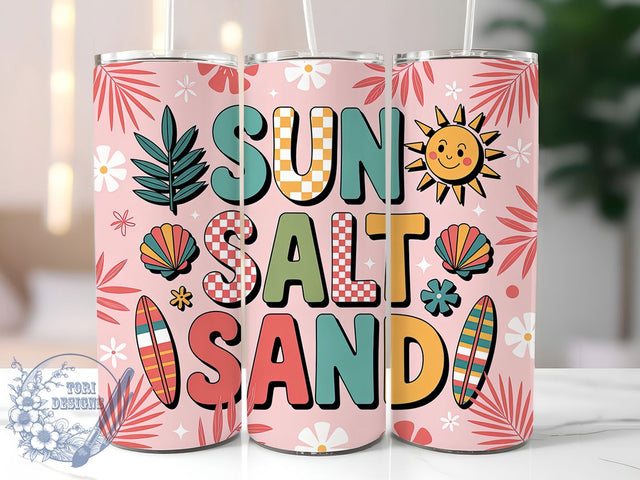 Sun Salt Sand Vibes 20oz Tumbler, Playful Summer Wrap, 20oz Skinny Tumbler, Summer Quotes PNG, Vibrant Beach Sublimation, Bold Summer Typography, Tropical Vacation Art, Coastal Vibes Graphic Sublimation ToriDesigns 