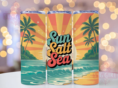 Sun Salt Sea Retro 20oz Tumbler, Salty Summer Phrase, Sun Salt Sea Quote, Tropical Coastal Theme, Vintage Beach Illustration, Sublimation Tumbler Wrap, 20oz Tumbler Sublimation SvggirlplusArt 