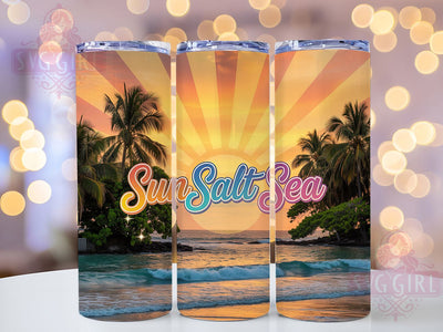 Sun Salt Sea Retro 20oz Tumbler, Salty Summer Phrase, Sun Salt Sea Quote, Tropical Coastal Theme, Vintage Beach Illustration, Sublimation Tumbler Wrap, 20oz Tumbler Sublimation SvggirlplusArt 