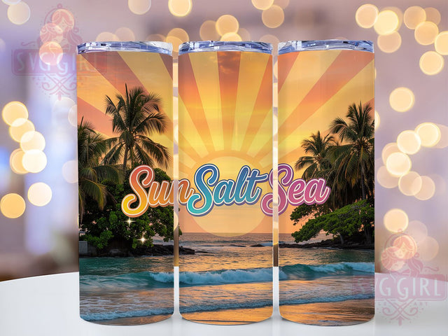 Sun Salt Sea Retro 20oz Tumbler, Salty Summer Phrase, Sun Salt Sea Quote, Tropical Coastal Theme, Vintage Beach Illustration, Sublimation Tumbler Wrap, 20oz Tumbler Sublimation SvggirlplusArt 