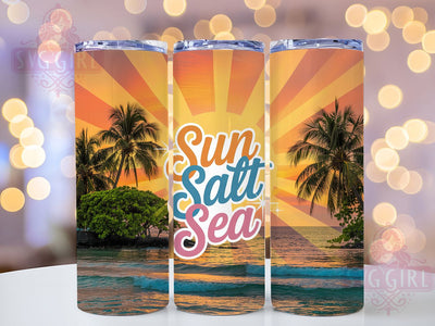 Sun Salt Sea Retro 20oz Tumbler, Salty Summer Phrase, Sun Salt Sea Quote, Tropical Coastal Theme, Vintage Beach Illustration, Sublimation Tumbler Wrap, 20oz Tumbler Sublimation SvggirlplusArt 