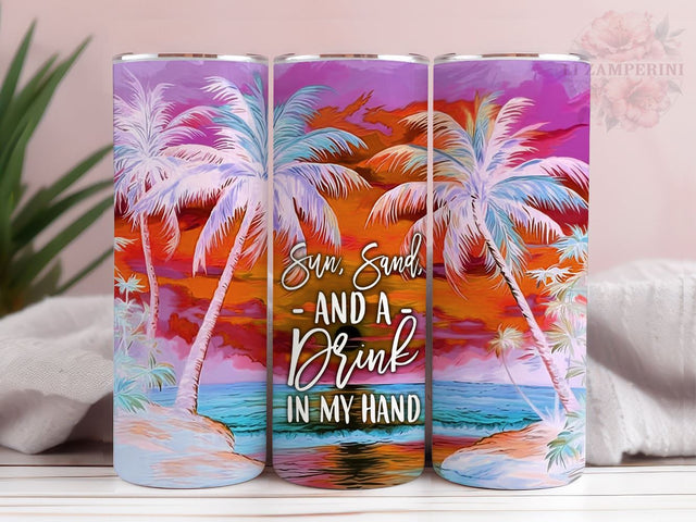 Sun Sand & A Drink in My Hand 20oz Tumbler Wrap PNG, Beach Tumber Png, Straight & Tapered Tumbler Wrap, Instant Digital Download Sublimation Li Zamperini 