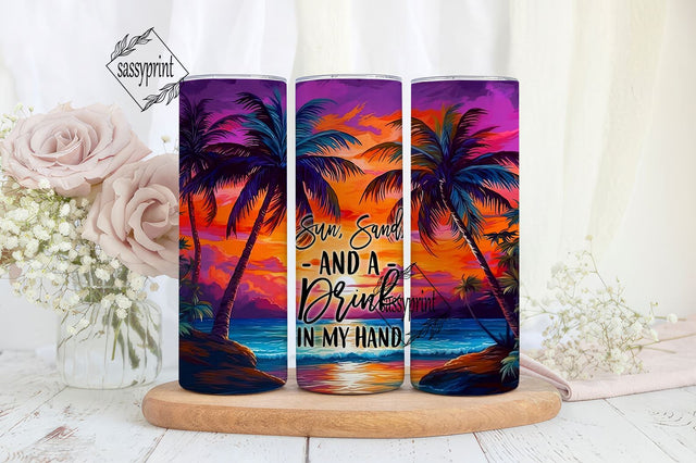 Sun Sand and a Drink in My Hand 20 oz Skinny Tumbler, Sublimation Designs, Beach Tumbler Wrap PNG, Margaritaville, Digital Download Sublimation sassyprint 
