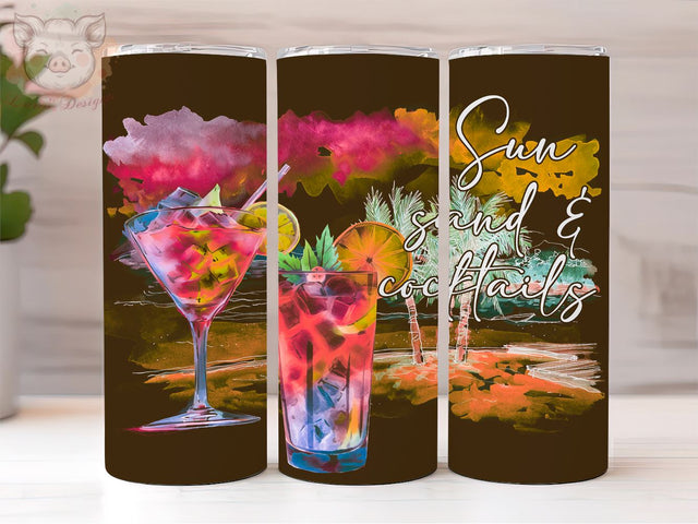 Sun Sand & Cocktails 20oz Tumbler Png, Straight & Tapered Tumbler Png, Summer Vocation Beach Tumbler Png, Digital Download PNG Sublimation Lara' s Designs 