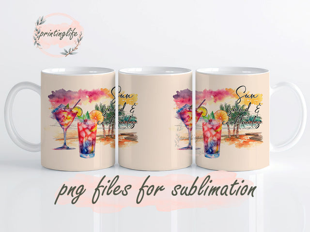 Sun sand & cocktails Mug Wrap Design, Instant Digital Design Download Mug Wrap Design, Mug Design PNG Sublimation PrintingLife 